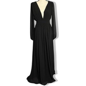 Love by Design Iris plunge neck long sleeve maxi dress black women's medium
